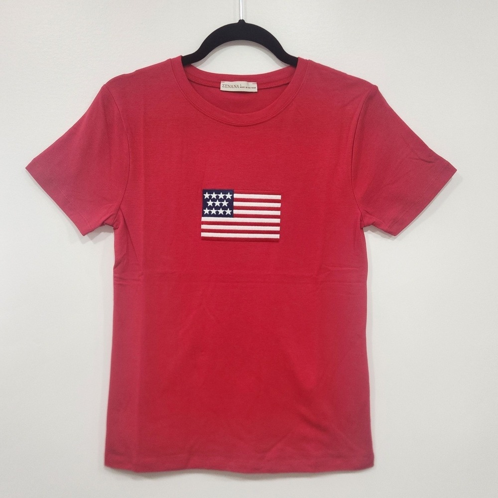 Women's L Zenana Tee Embroidered American Flag NWT